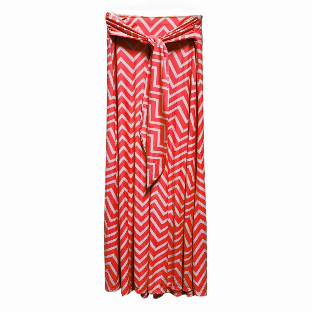 Vintage Y2K Orange and tan chevron maxi skirt with tie waist Size M